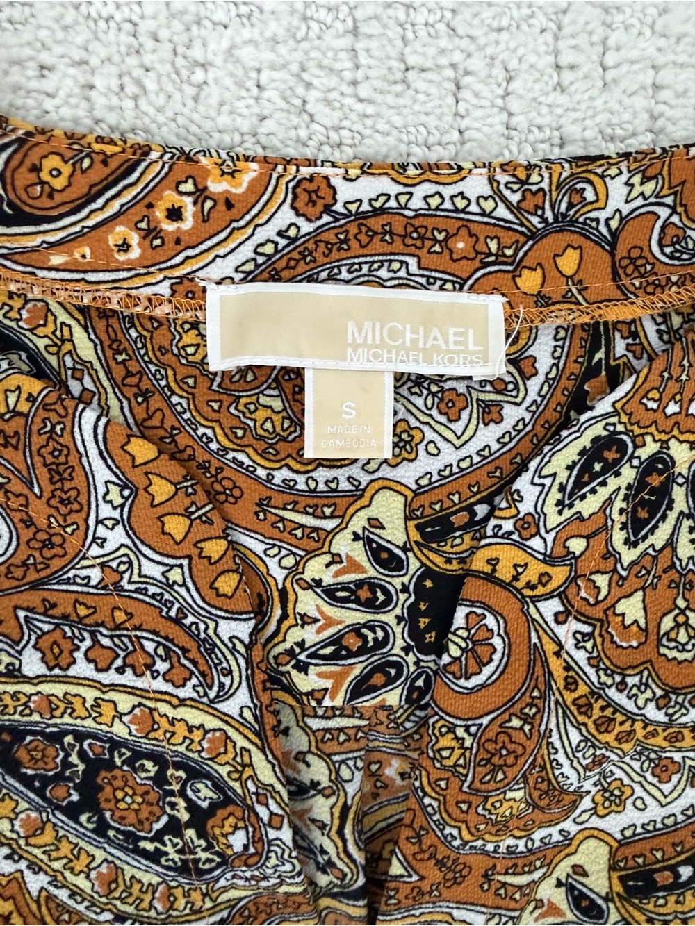 Michael Kors Printed Tie-Sleeve Blouse in Mustard Paisley - Picture 2 of 4